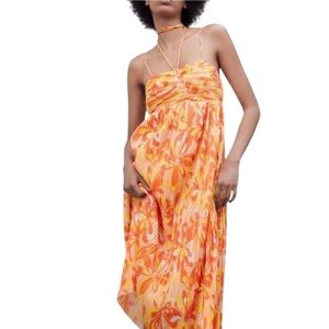 NWT Zara Vibrant Floral Halter Cocktail Dress Size Small